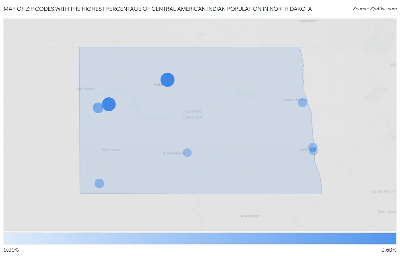 Zip Codes with the Highest Percentage of Central American Indian Population in North Dakota Map