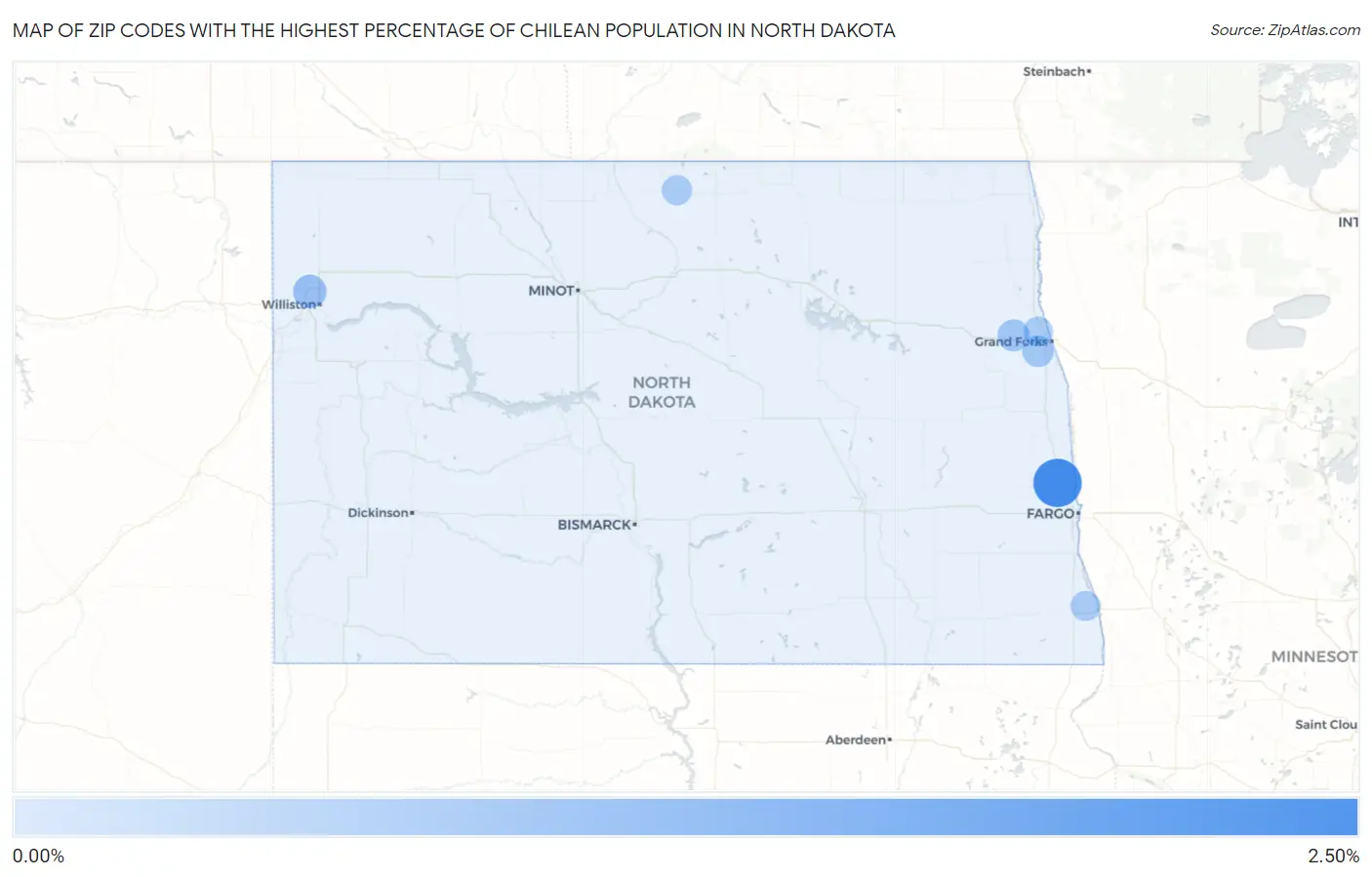 Zip Codes with the Highest Percentage of Chilean Population in North Dakota Map