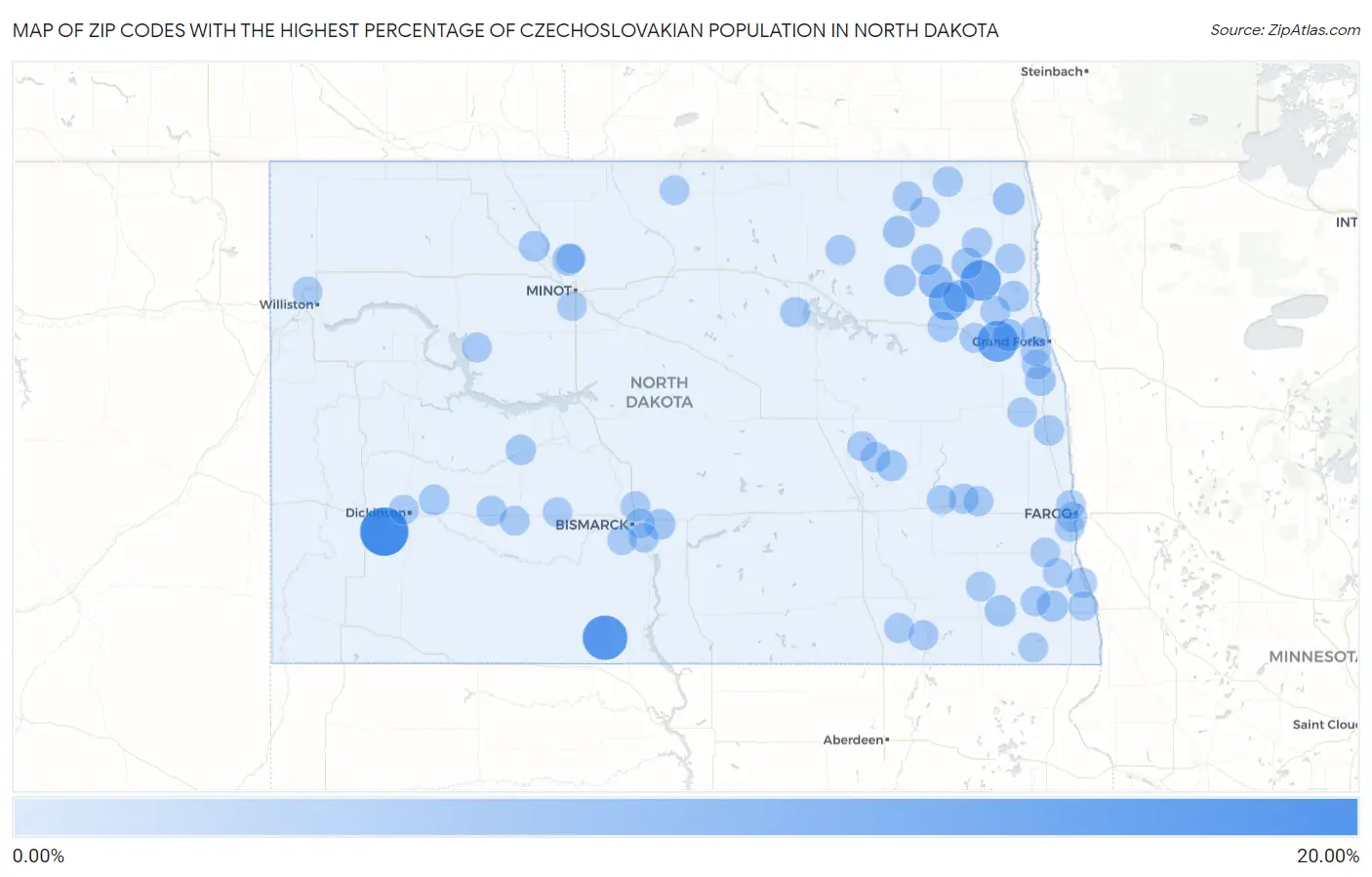 Zip Codes with the Highest Percentage of Czechoslovakian Population in North Dakota Map