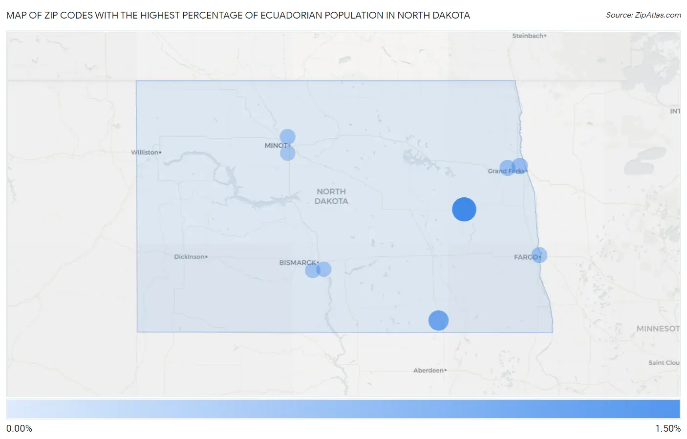 Zip Codes with the Highest Percentage of Ecuadorian Population in North Dakota Map