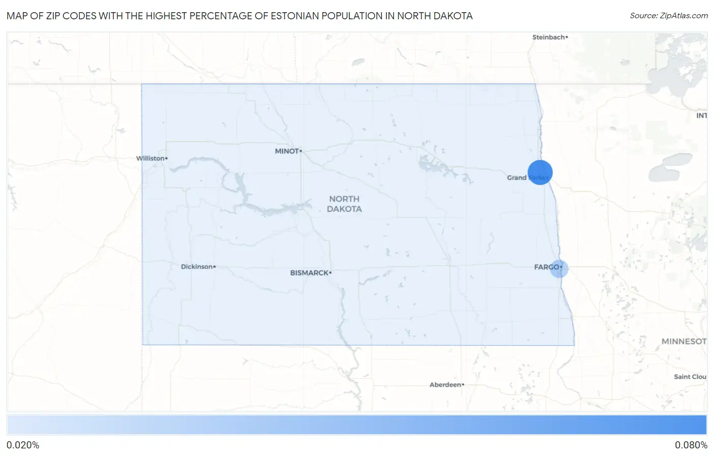 Zip Codes with the Highest Percentage of Estonian Population in North Dakota Map
