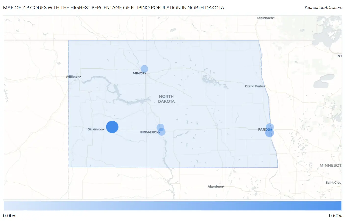 Zip Codes with the Highest Percentage of Filipino Population in North Dakota Map
