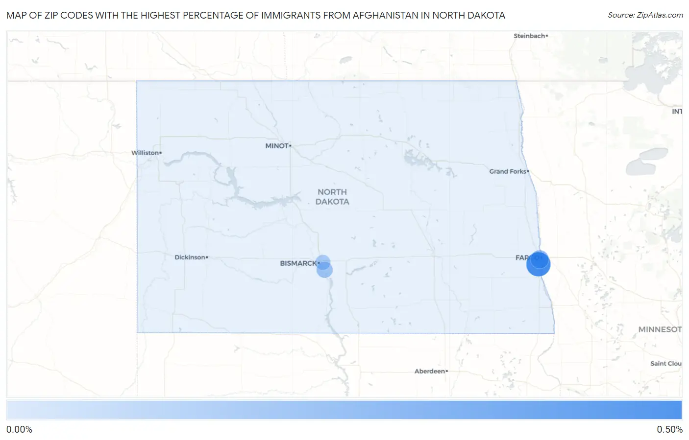 Zip Codes with the Highest Percentage of Immigrants from Afghanistan in North Dakota Map