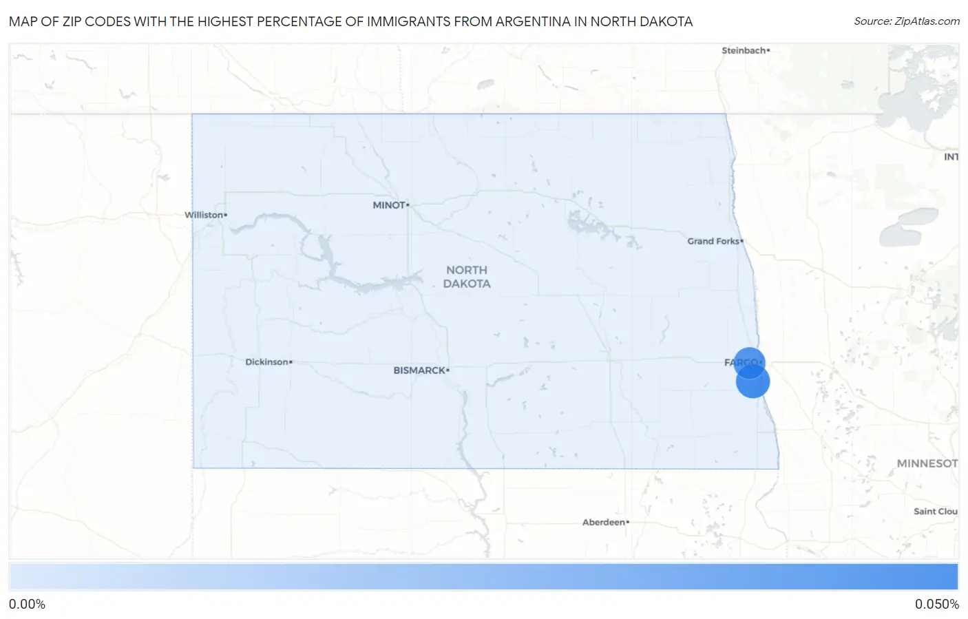 Zip Codes with the Highest Percentage of Immigrants from Argentina in North Dakota Map