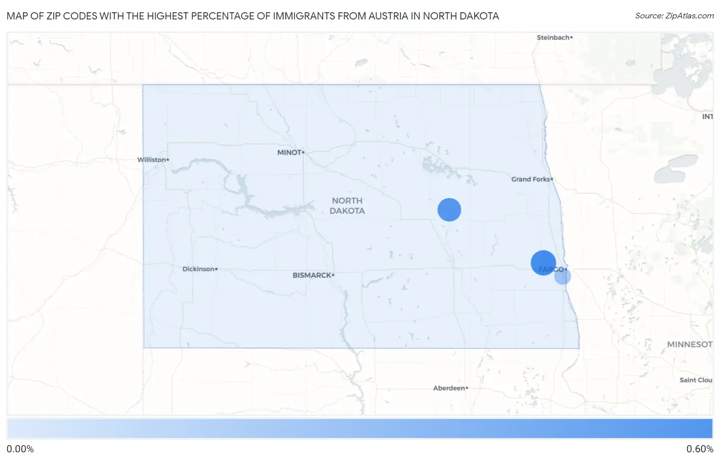 Zip Codes with the Highest Percentage of Immigrants from Austria in North Dakota Map