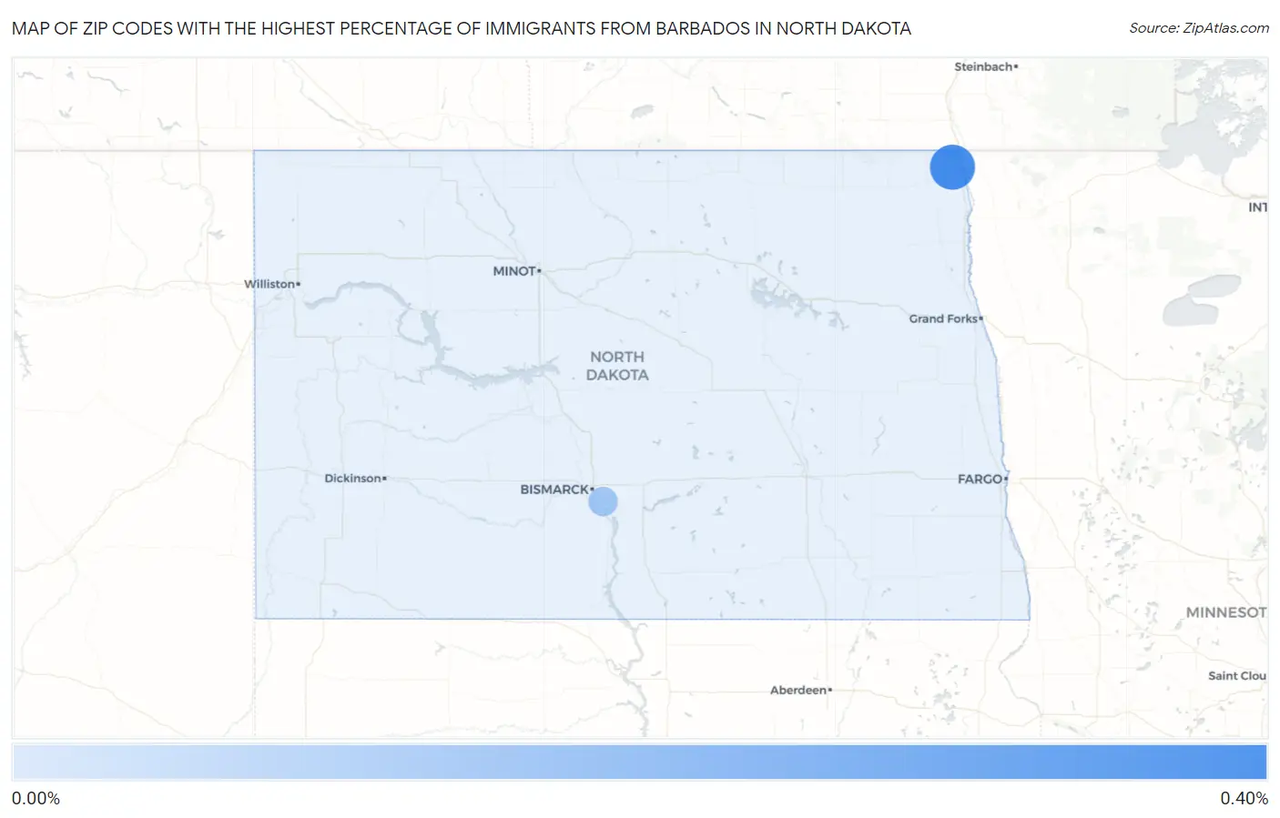 Zip Codes with the Highest Percentage of Immigrants from Barbados in North Dakota Map