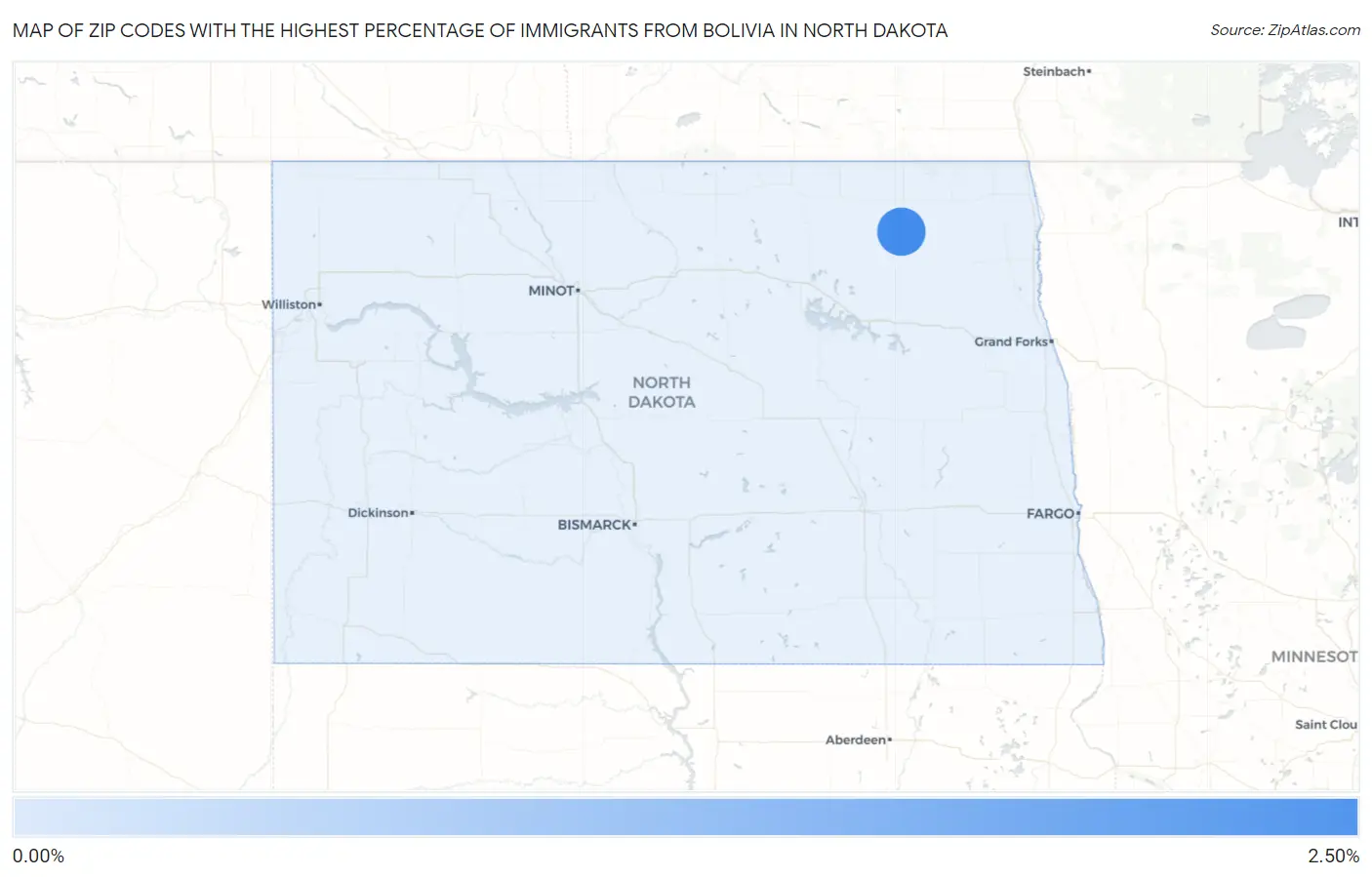 Zip Codes with the Highest Percentage of Immigrants from Bolivia in North Dakota Map