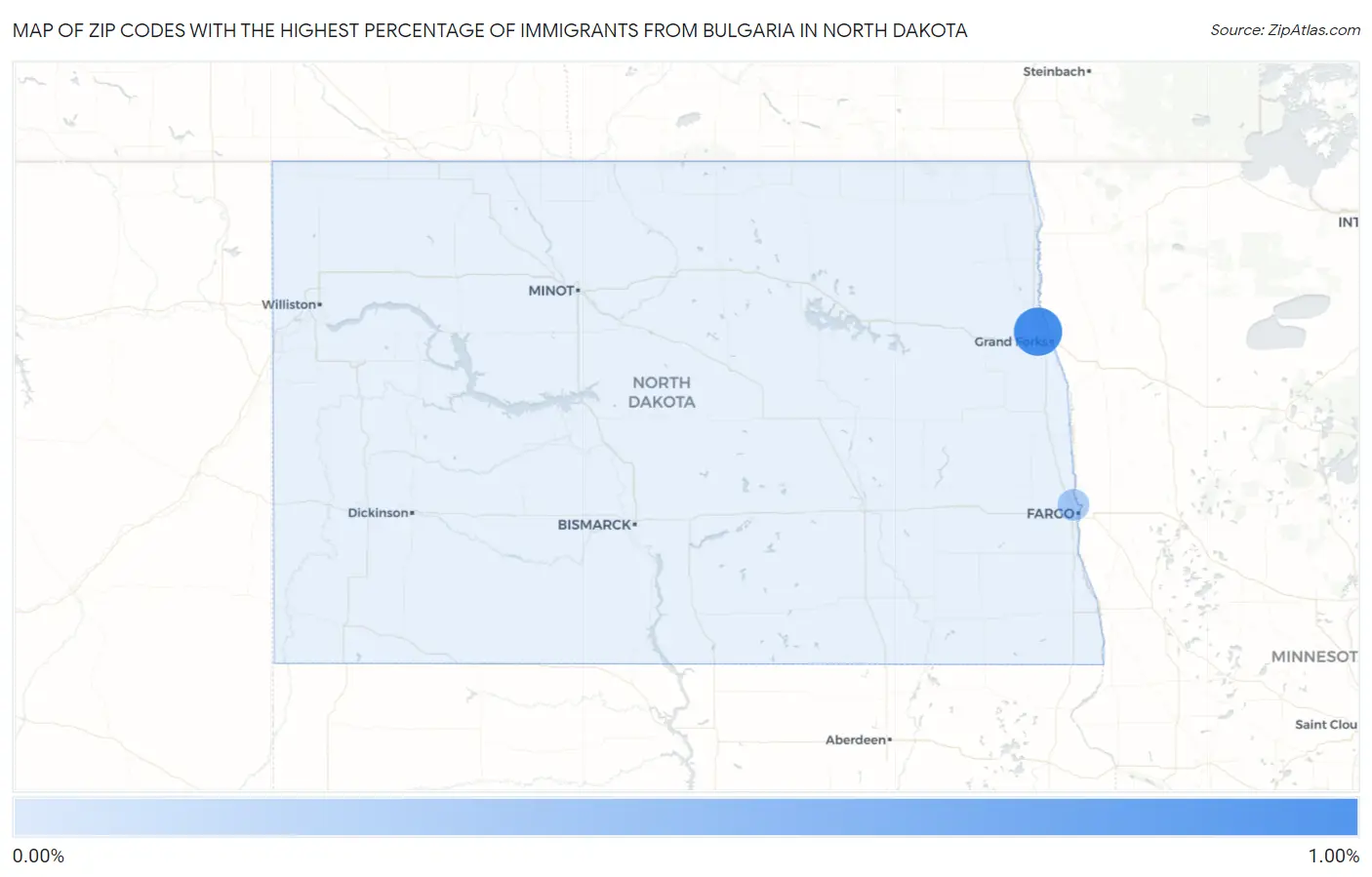Zip Codes with the Highest Percentage of Immigrants from Bulgaria in North Dakota Map