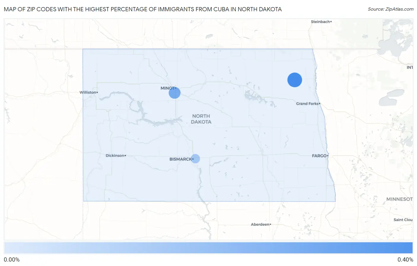 Zip Codes with the Highest Percentage of Immigrants from Cuba in North Dakota Map
