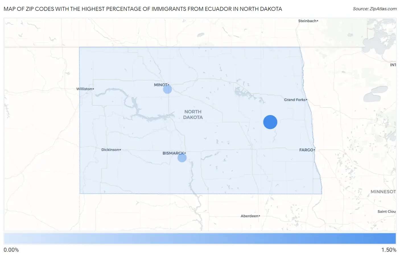 Zip Codes with the Highest Percentage of Immigrants from Ecuador in North Dakota Map