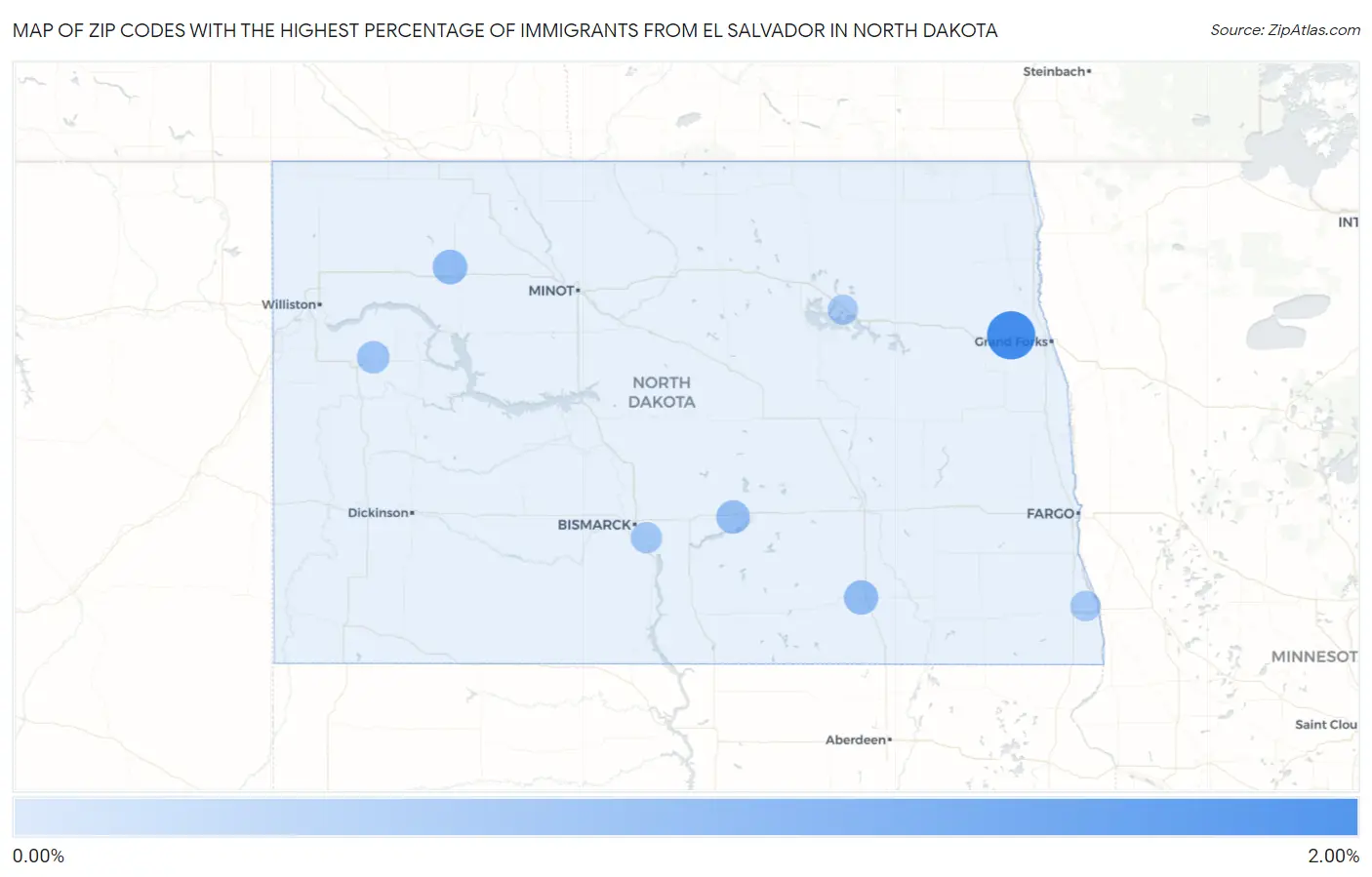 Zip Codes with the Highest Percentage of Immigrants from El Salvador in North Dakota Map