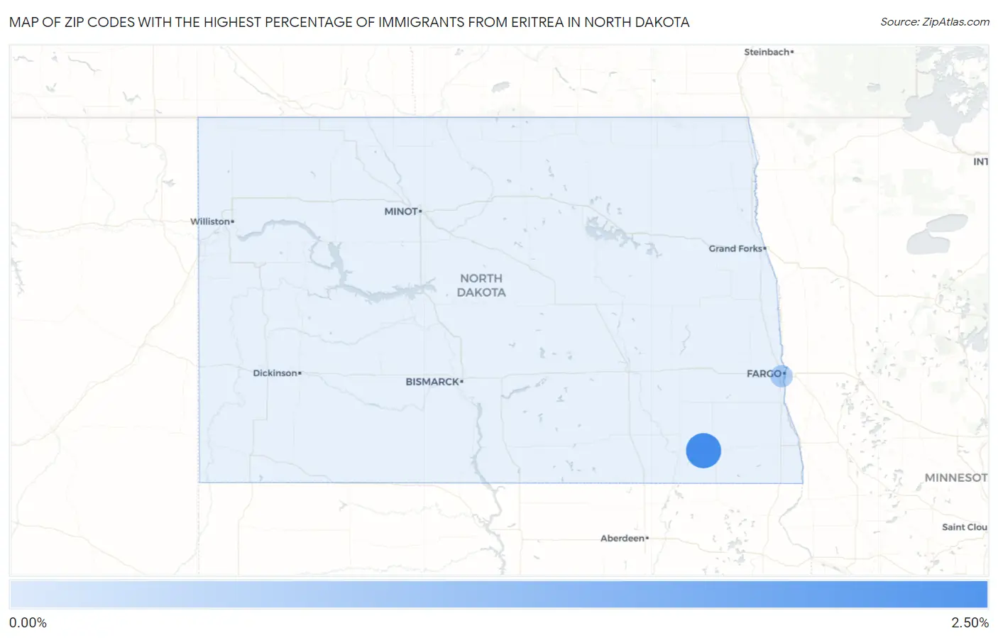 Zip Codes with the Highest Percentage of Immigrants from Eritrea in North Dakota Map