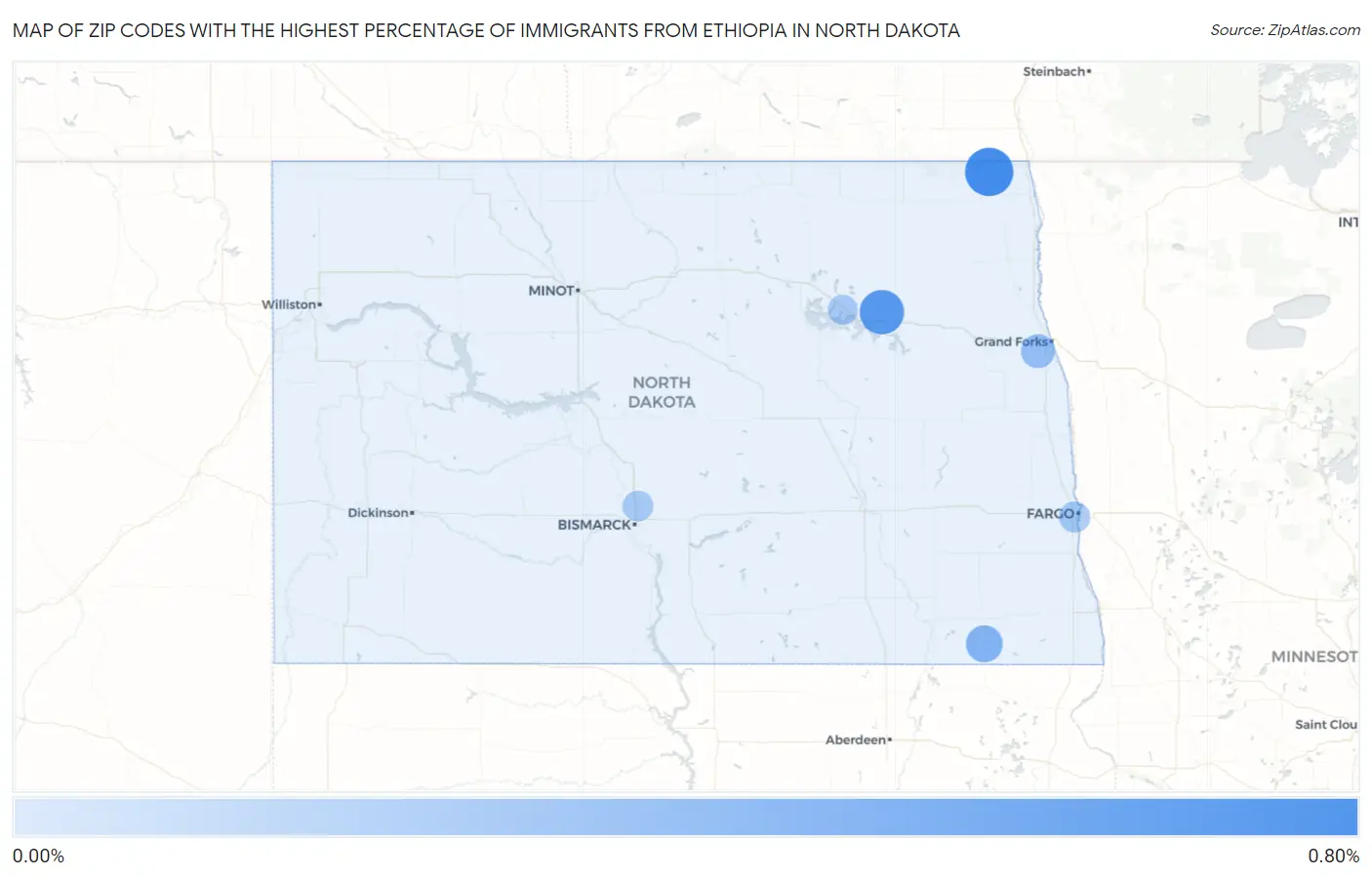 Zip Codes with the Highest Percentage of Immigrants from Ethiopia in North Dakota Map