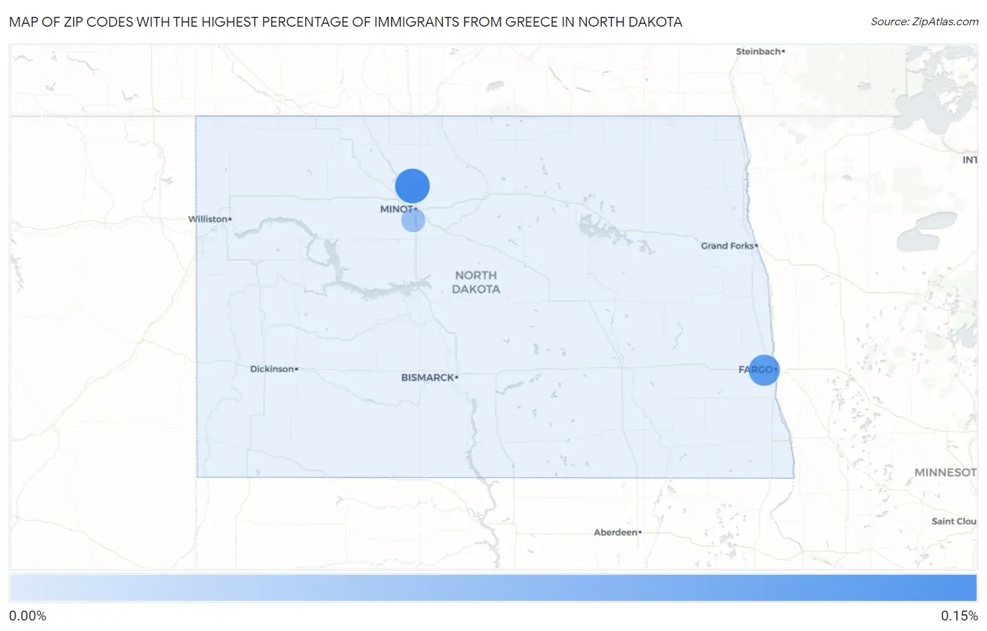 Zip Codes with the Highest Percentage of Immigrants from Greece in North Dakota Map