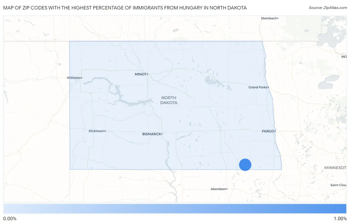 Zip Codes with the Highest Percentage of Immigrants from Hungary in North Dakota Map
