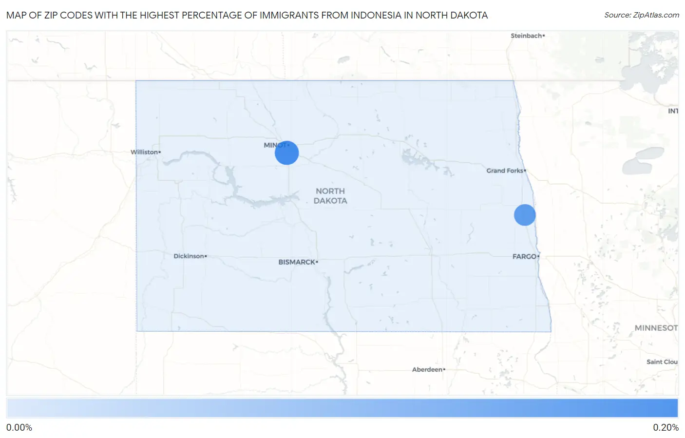 Zip Codes with the Highest Percentage of Immigrants from Indonesia in North Dakota Map