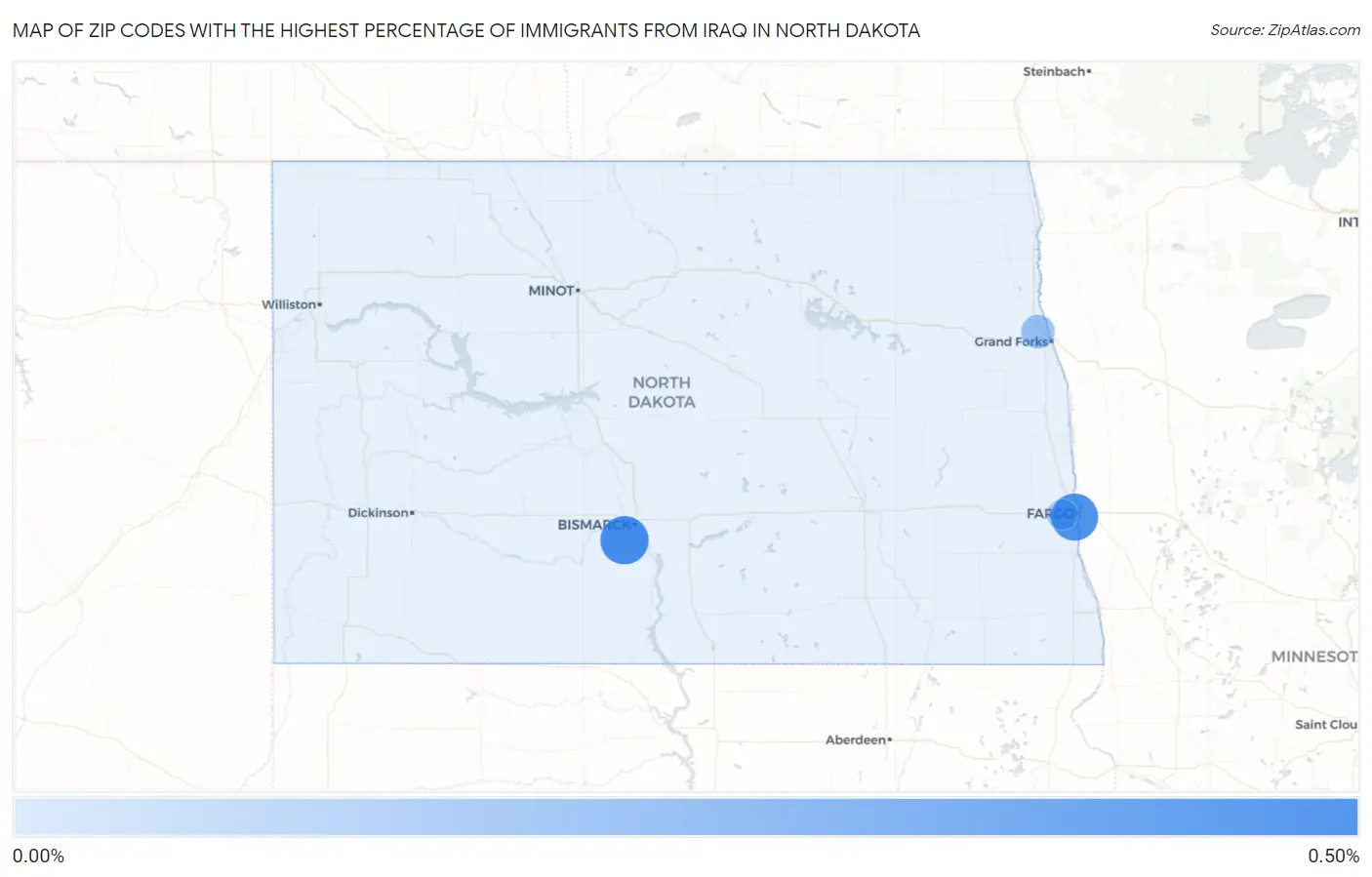 Zip Codes with the Highest Percentage of Immigrants from Iraq in North Dakota Map