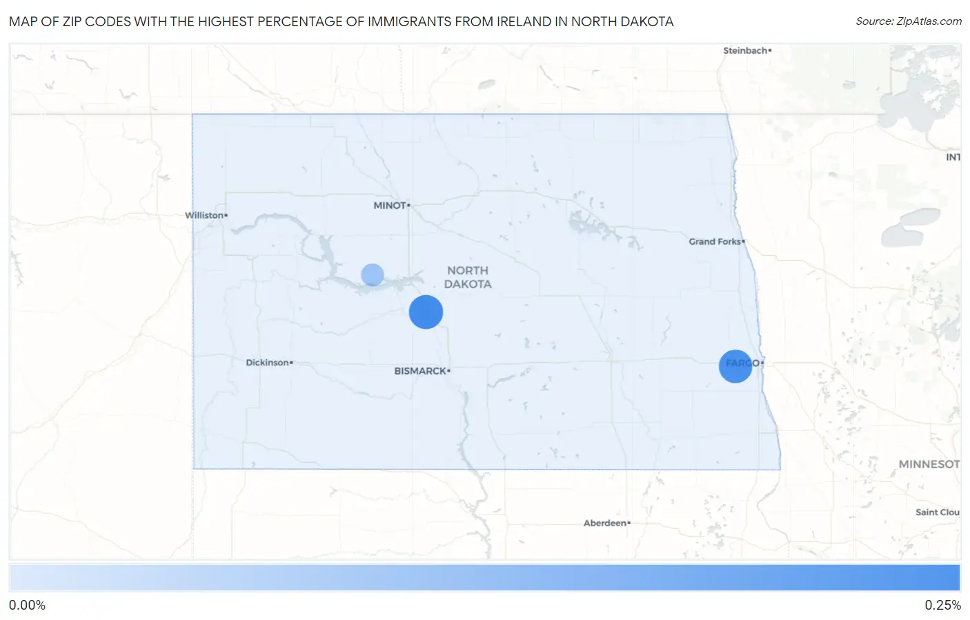Zip Codes with the Highest Percentage of Immigrants from Ireland in North Dakota Map