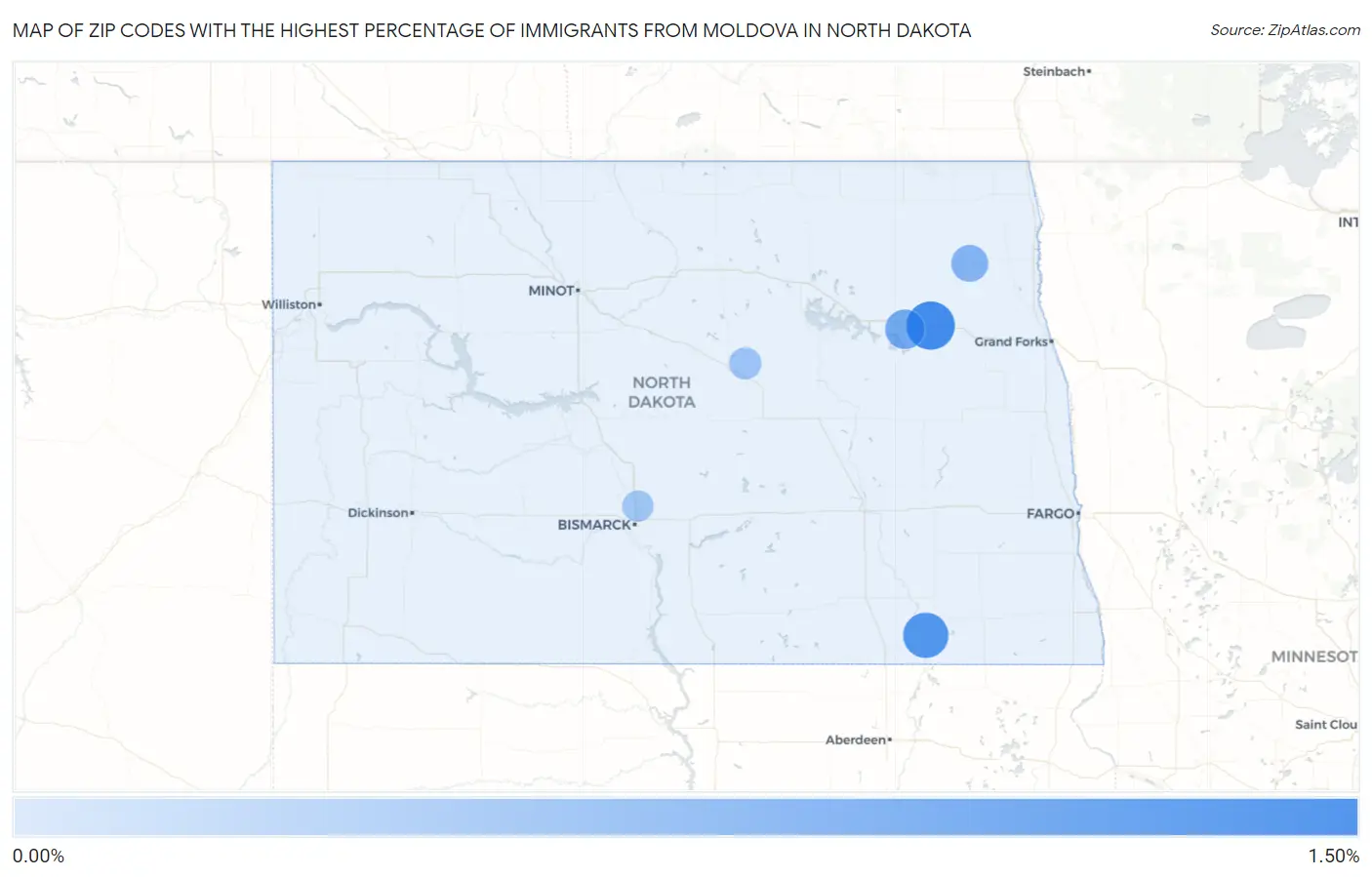 Zip Codes with the Highest Percentage of Immigrants from Moldova in North Dakota Map