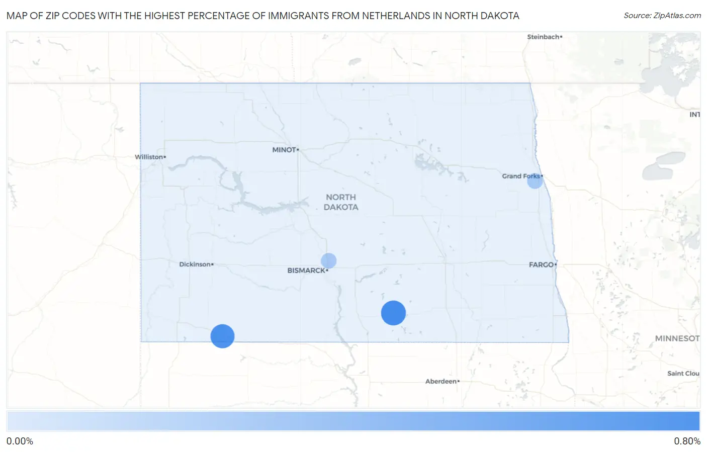 Zip Codes with the Highest Percentage of Immigrants from Netherlands in North Dakota Map