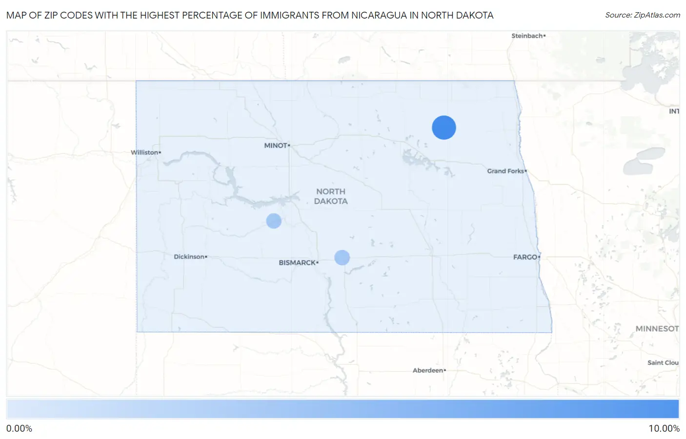 Zip Codes with the Highest Percentage of Immigrants from Nicaragua in North Dakota Map