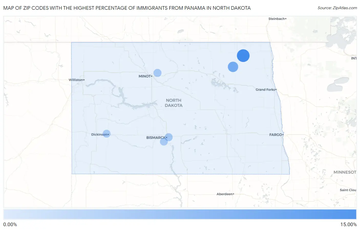 Zip Codes with the Highest Percentage of Immigrants from Panama in North Dakota Map