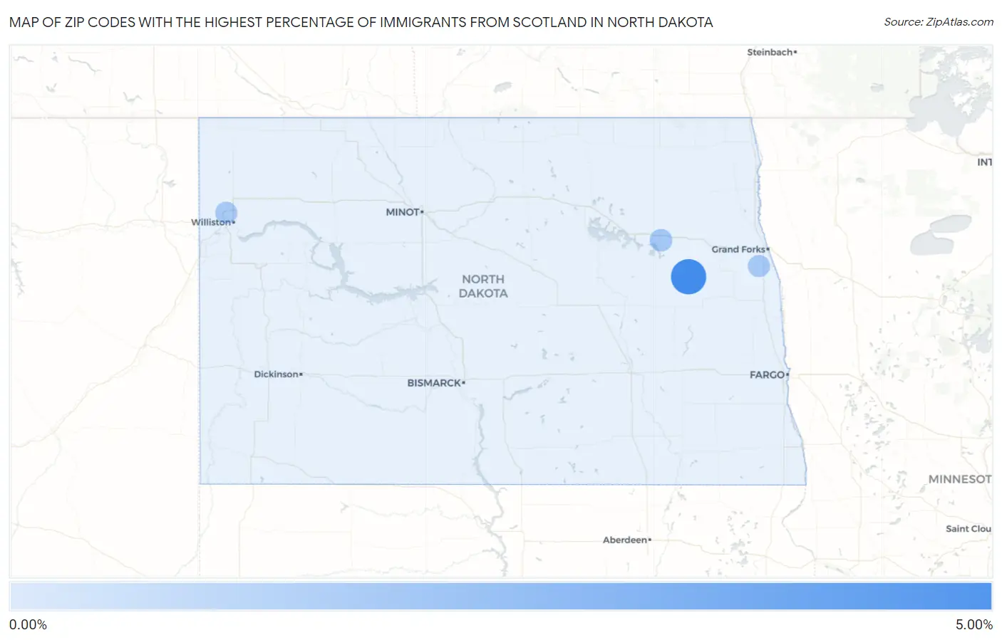 Zip Codes with the Highest Percentage of Immigrants from Scotland in North Dakota Map