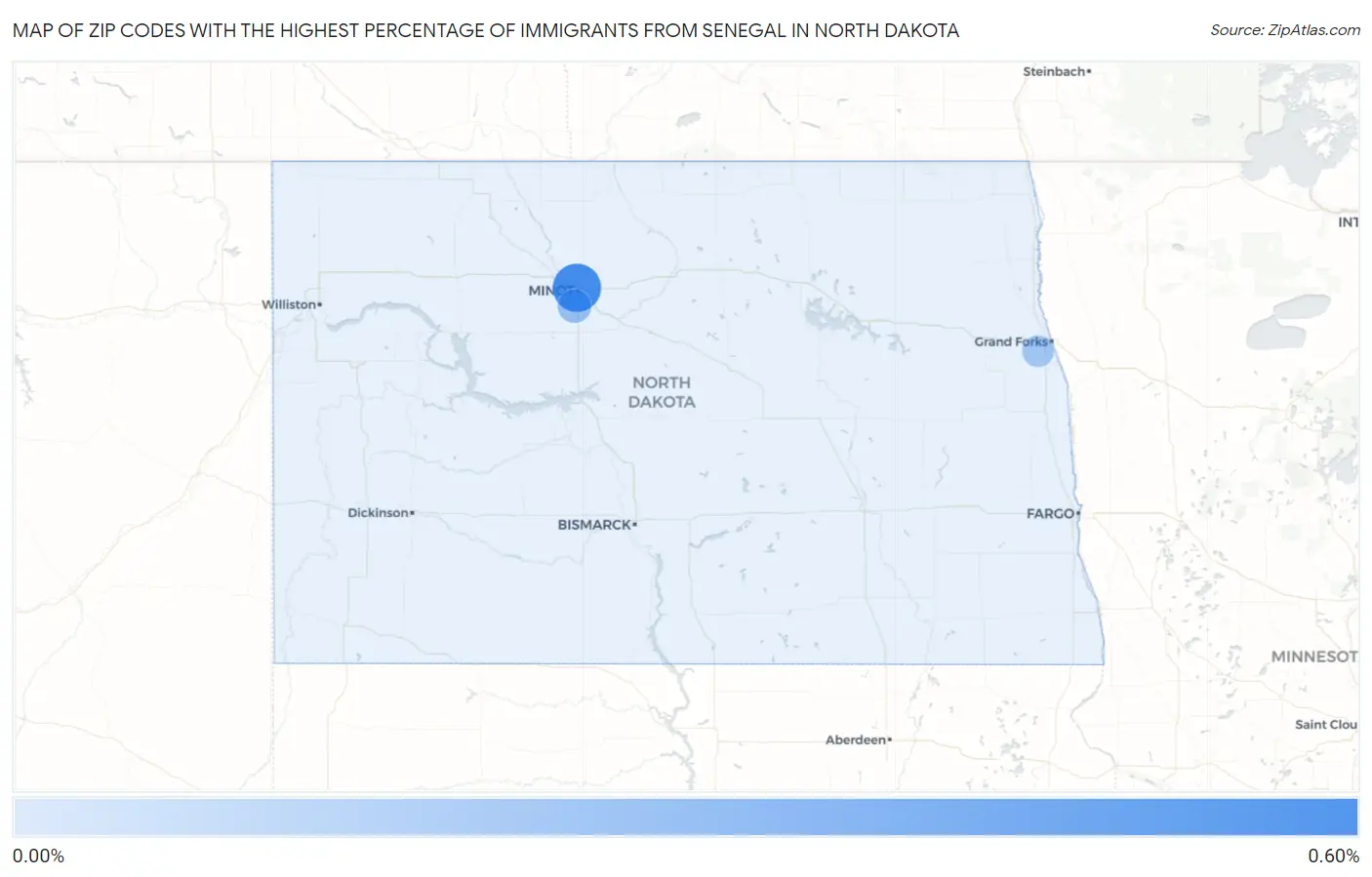 Zip Codes with the Highest Percentage of Immigrants from Senegal in North Dakota Map