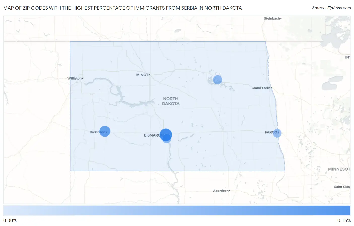 Zip Codes with the Highest Percentage of Immigrants from Serbia in North Dakota Map