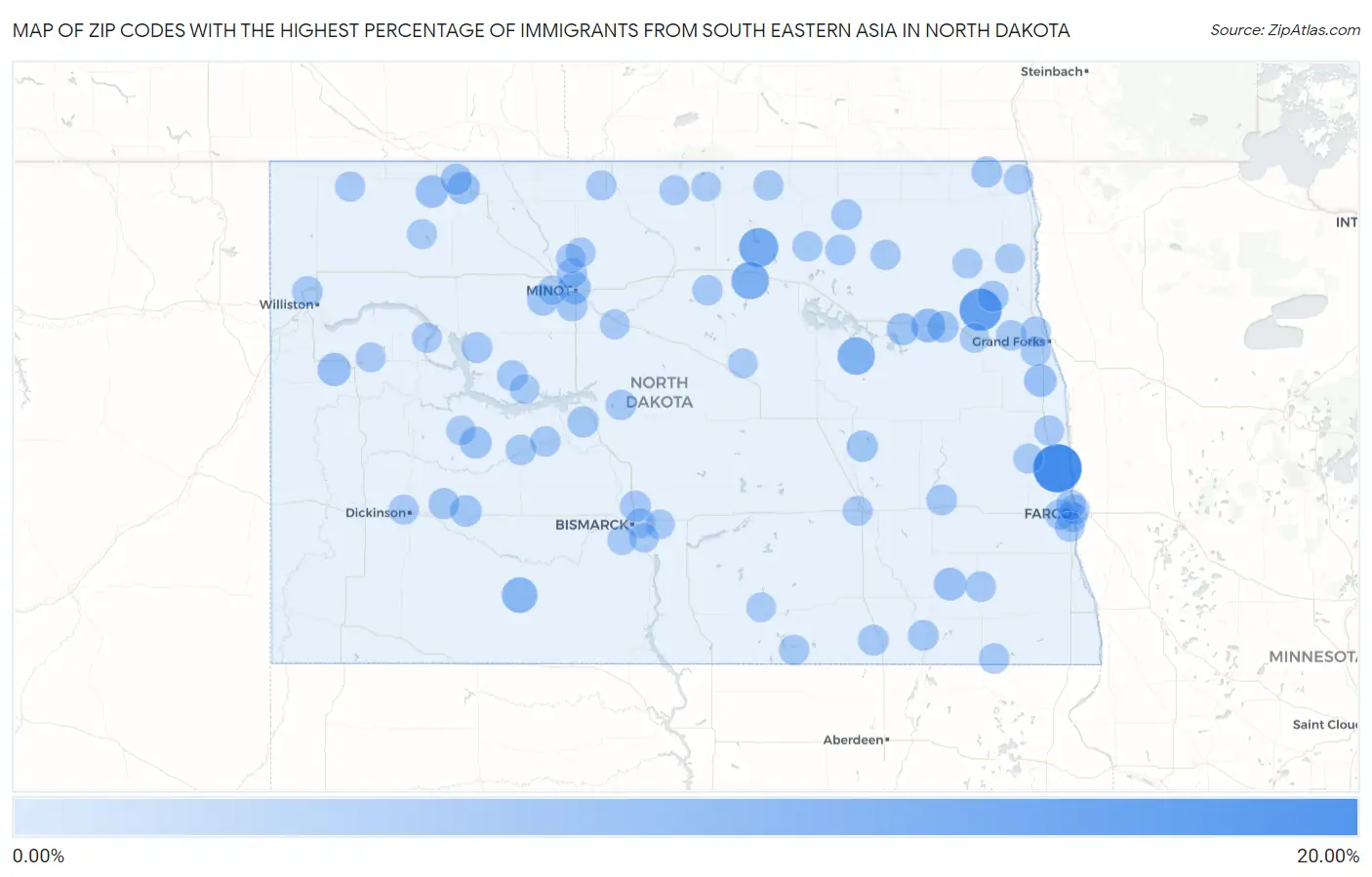 Zip Codes with the Highest Percentage of Immigrants from South Eastern Asia in North Dakota Map