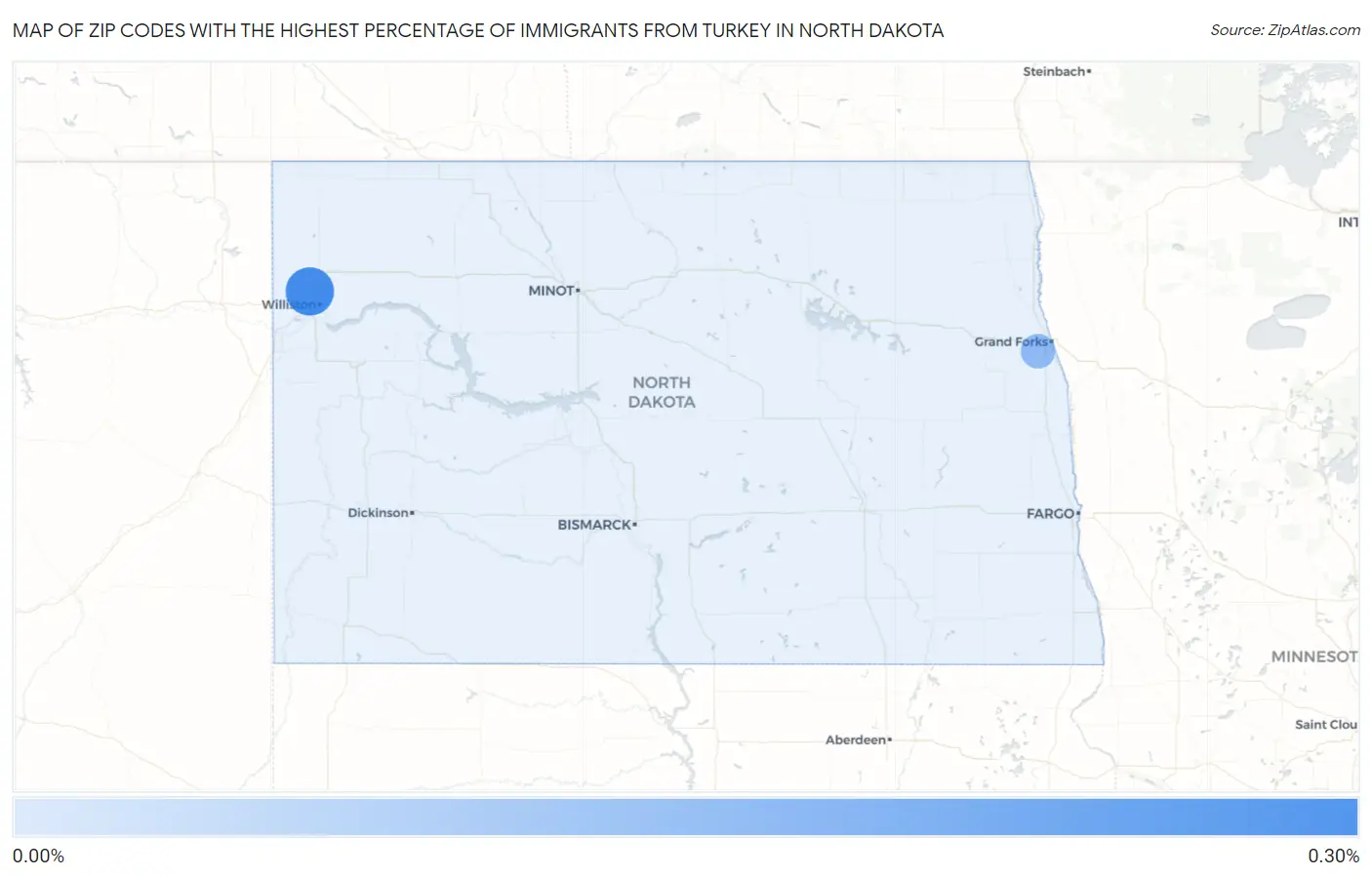 Zip Codes with the Highest Percentage of Immigrants from Turkey in North Dakota Map