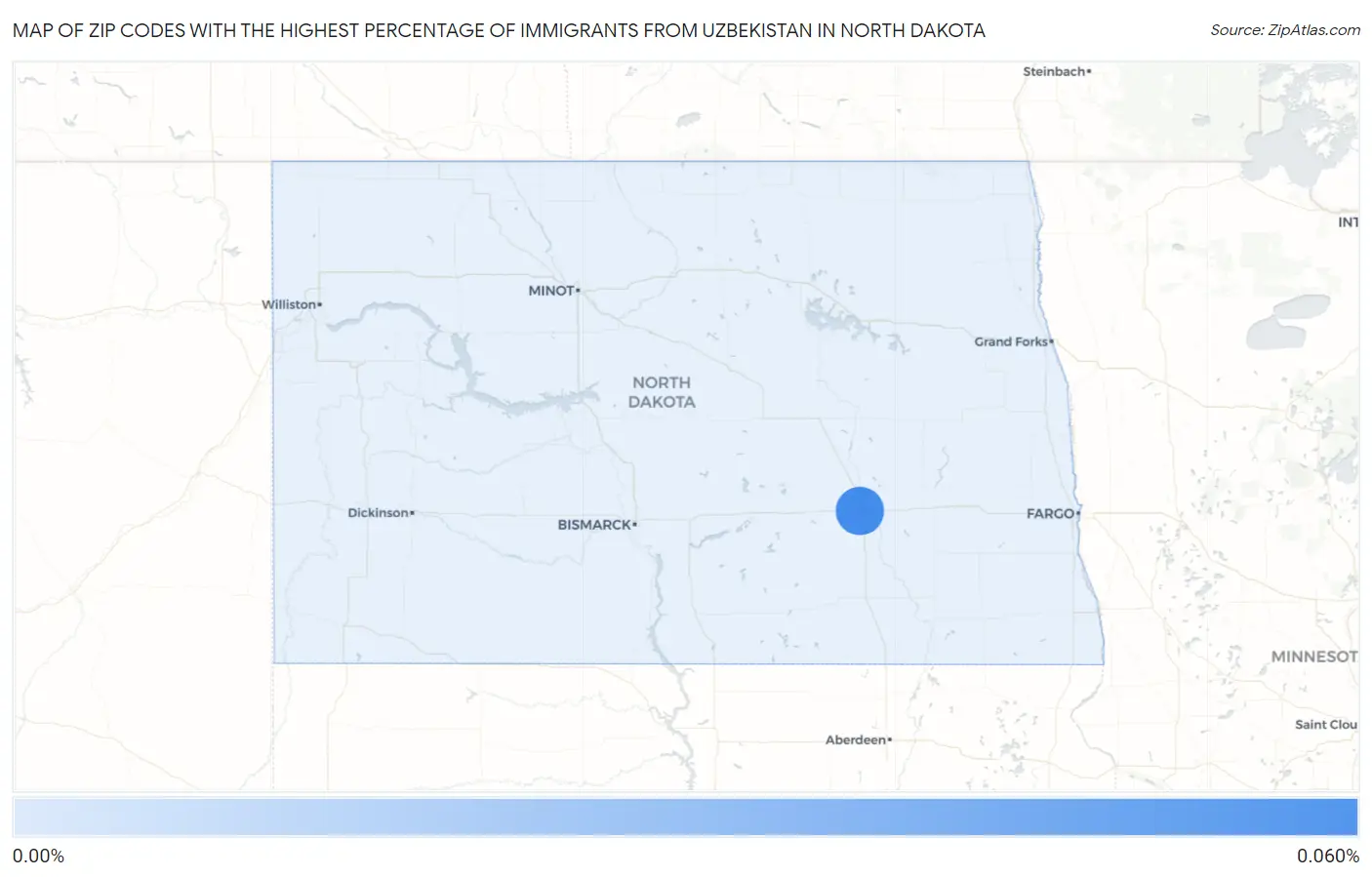 Zip Codes with the Highest Percentage of Immigrants from Uzbekistan in North Dakota Map