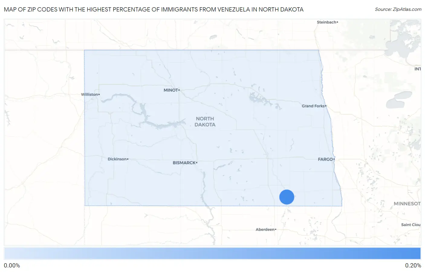 Zip Codes with the Highest Percentage of Immigrants from Venezuela in North Dakota Map
