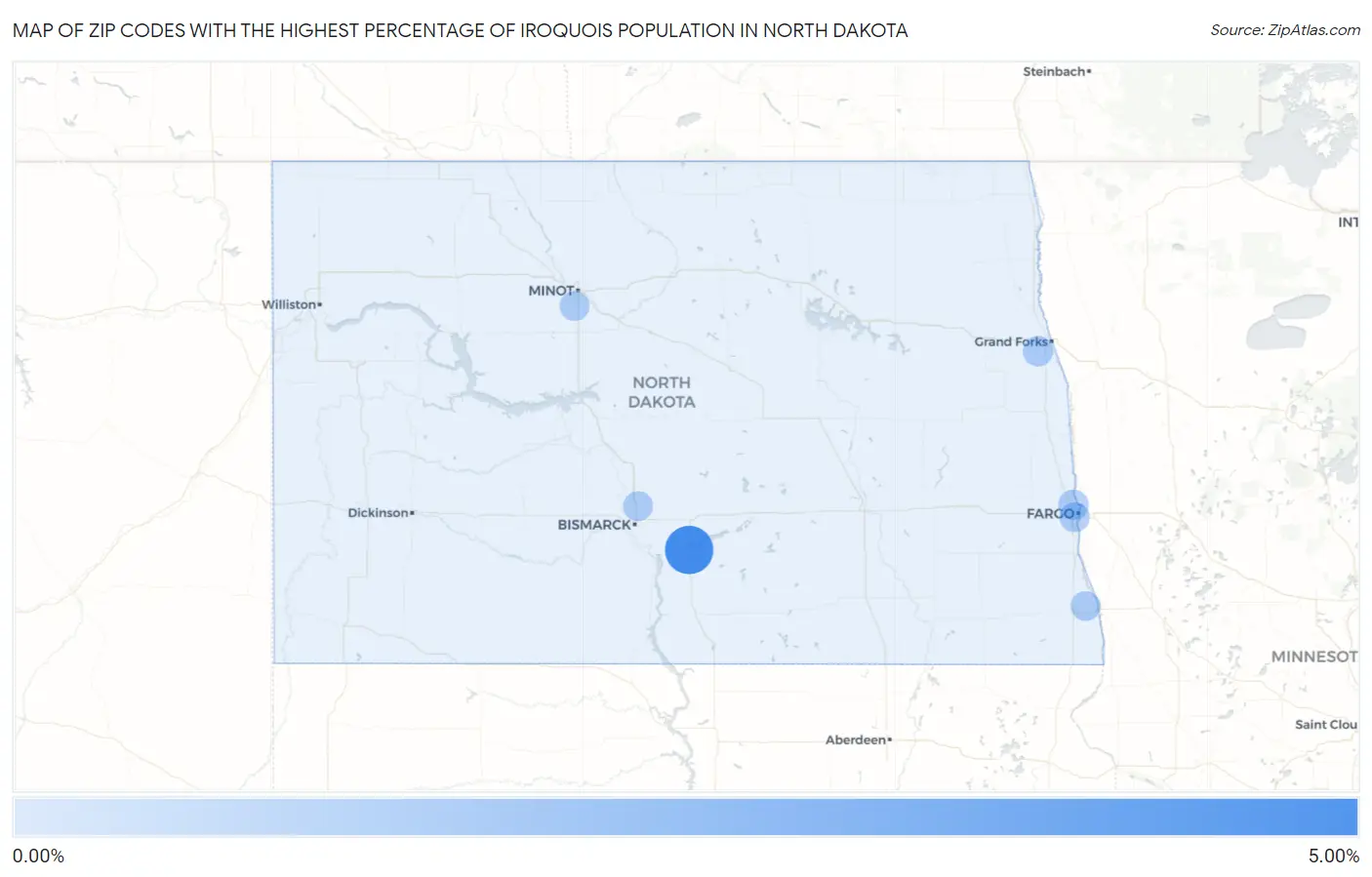 Zip Codes with the Highest Percentage of Iroquois Population in North Dakota Map