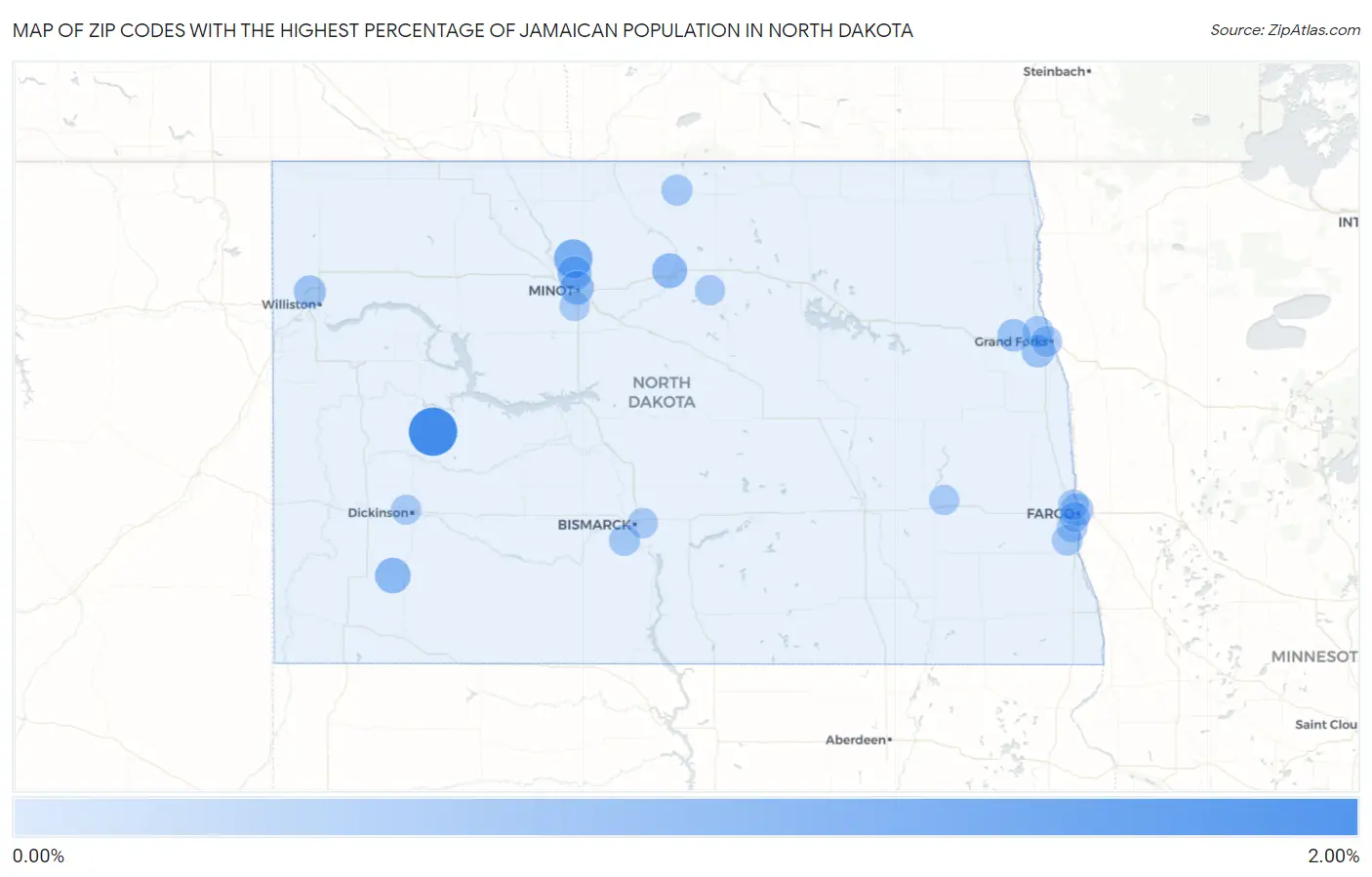Zip Codes with the Highest Percentage of Jamaican Population in North Dakota Map