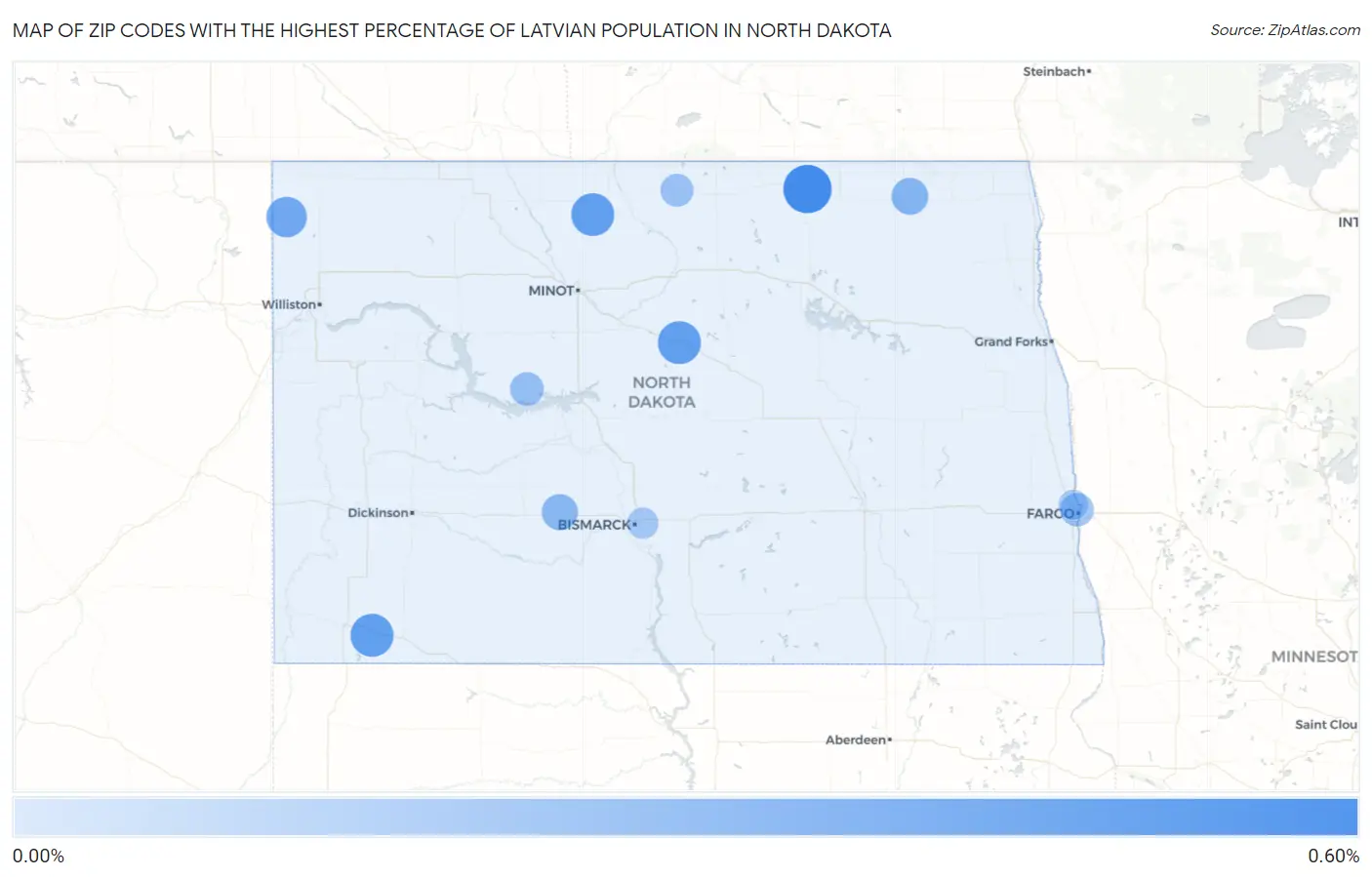 Zip Codes with the Highest Percentage of Latvian Population in North Dakota Map