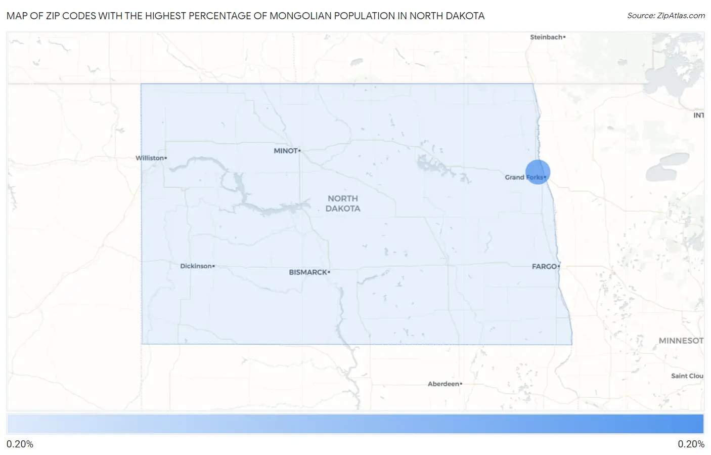 Zip Codes with the Highest Percentage of Mongolian Population in North Dakota Map