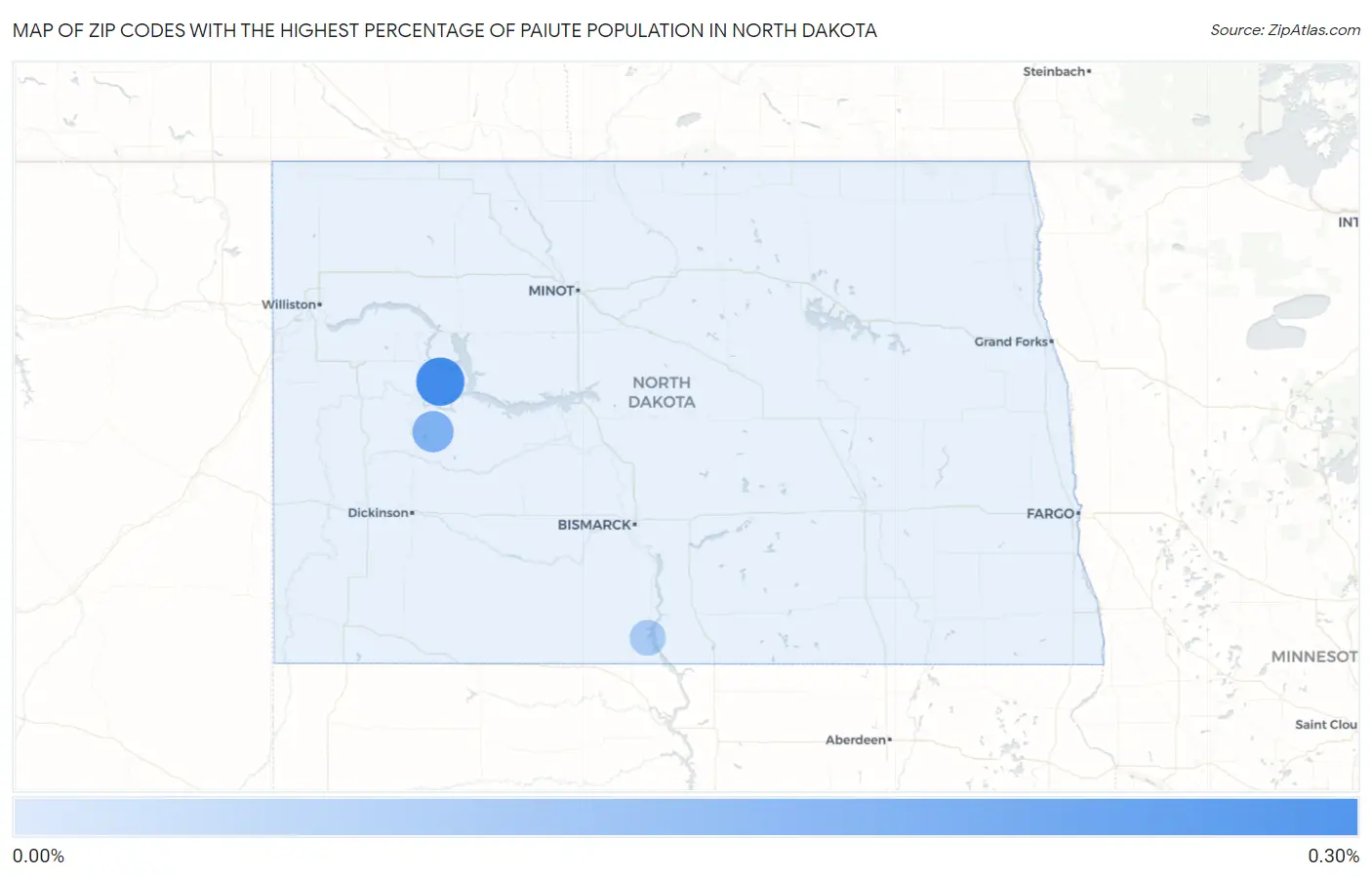Zip Codes with the Highest Percentage of Paiute Population in North Dakota Map
