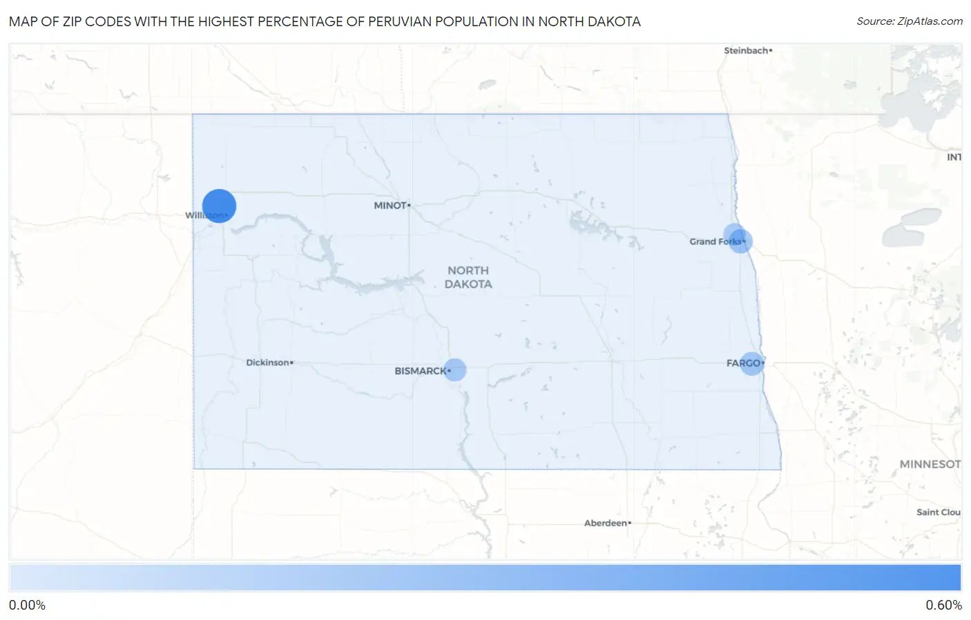 Zip Codes with the Highest Percentage of Peruvian Population in North Dakota Map