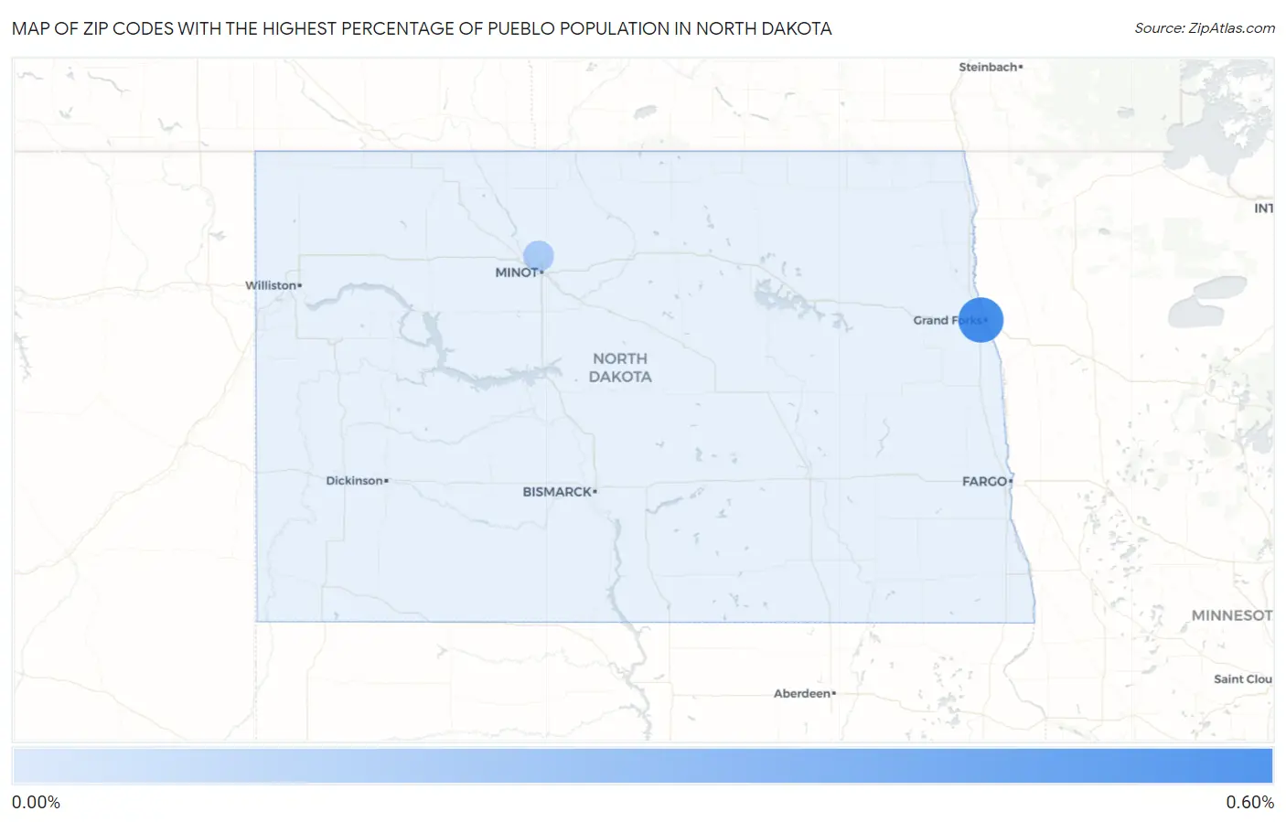 Zip Codes with the Highest Percentage of Pueblo Population in North Dakota Map