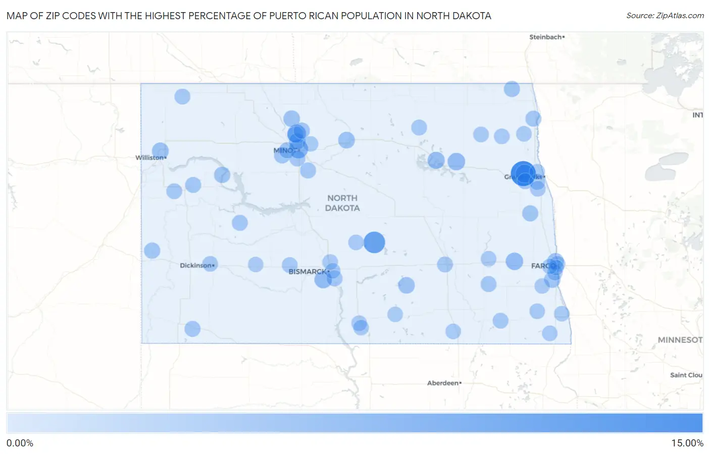 Zip Codes with the Highest Percentage of Puerto Rican Population in North Dakota Map