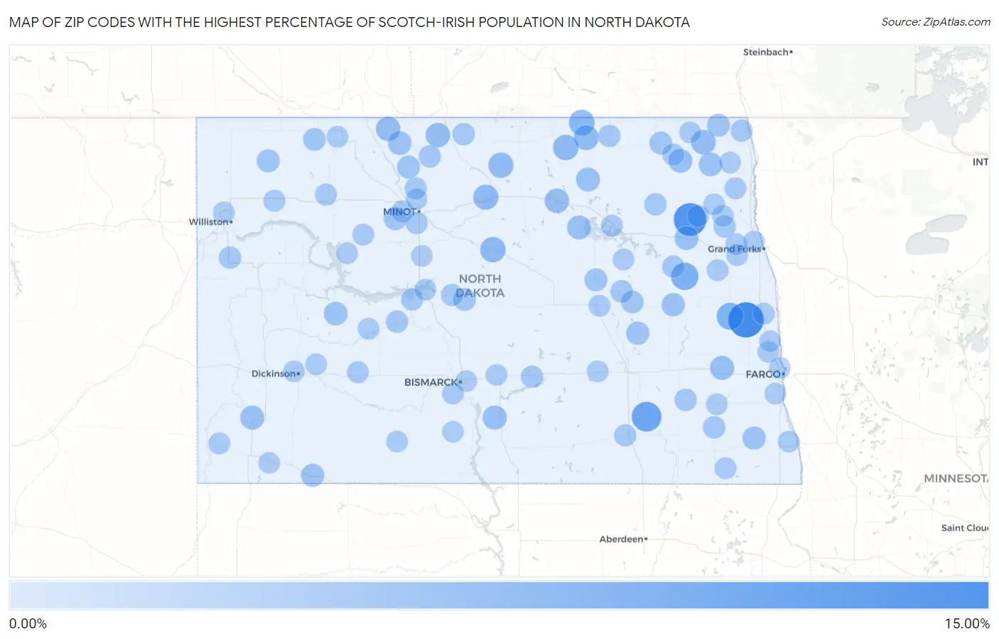 Zip Codes with the Highest Percentage of Scotch-Irish Population in North Dakota Map