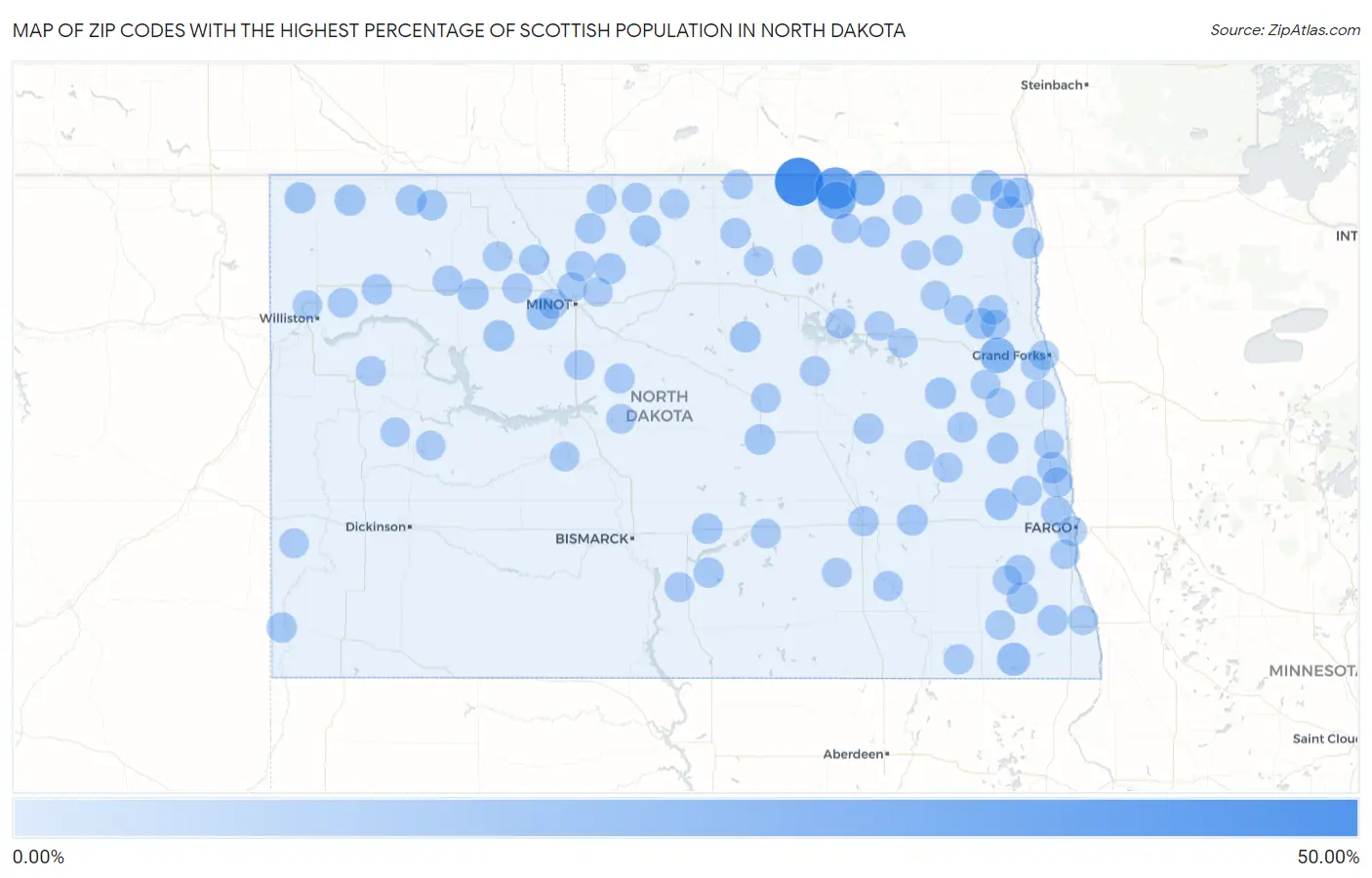 Zip Codes with the Highest Percentage of Scottish Population in North Dakota Map