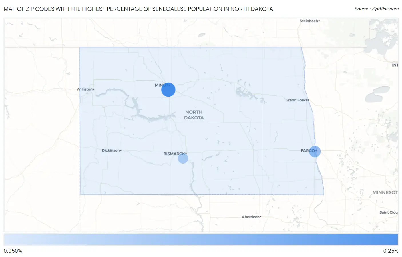 Zip Codes with the Highest Percentage of Senegalese Population in North Dakota Map