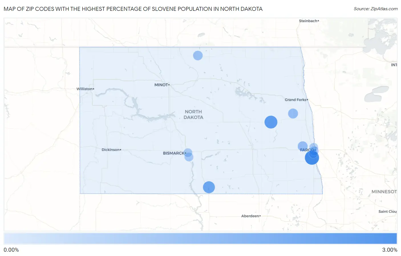 Zip Codes with the Highest Percentage of Slovene Population in North Dakota Map