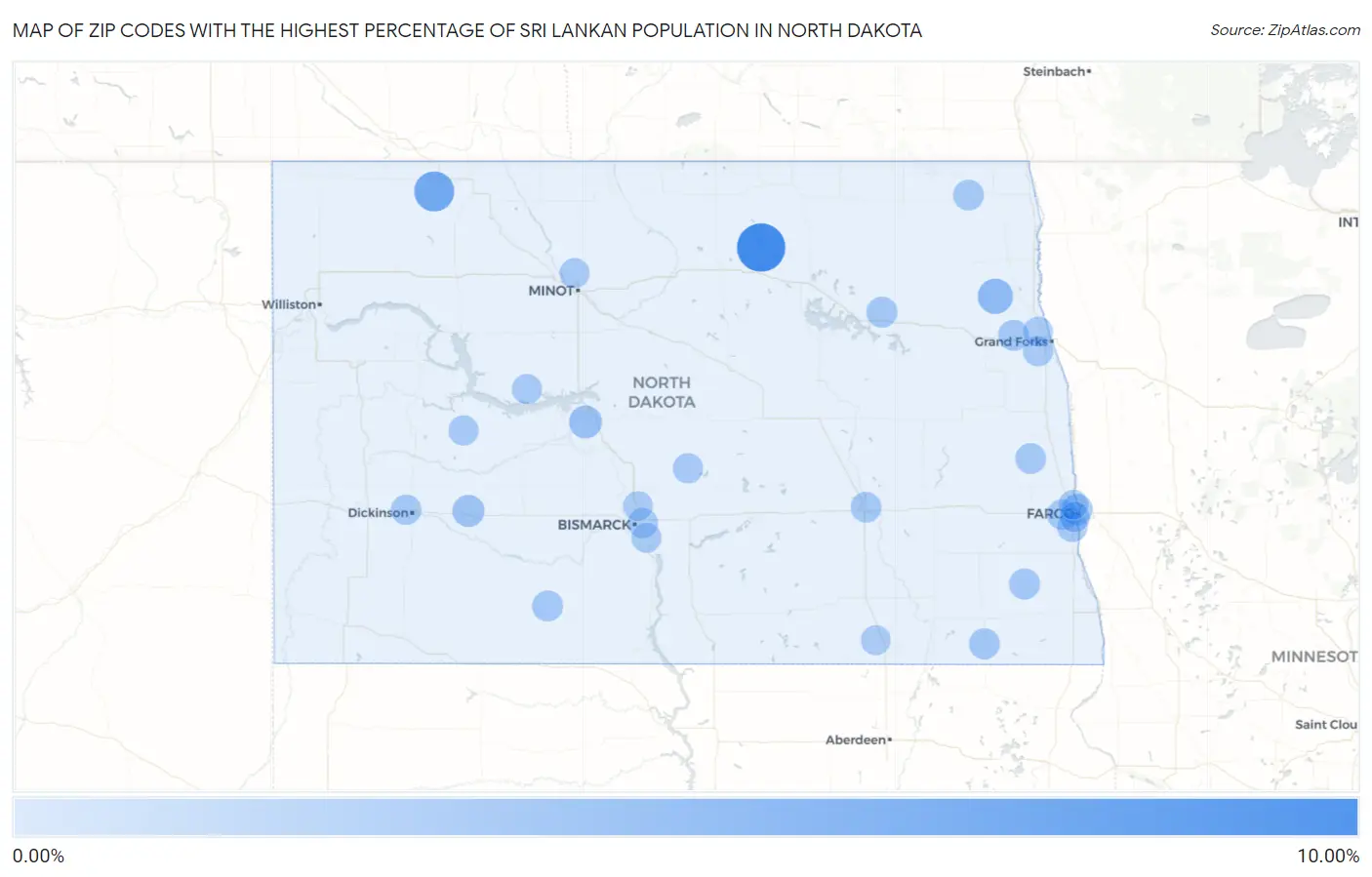 Zip Codes with the Highest Percentage of Sri Lankan Population in North Dakota Map