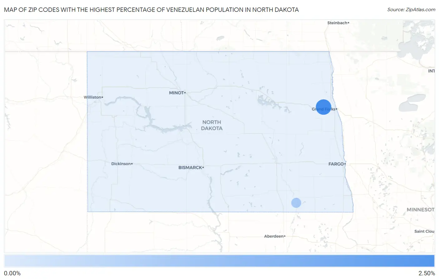 Zip Codes with the Highest Percentage of Venezuelan Population in North Dakota Map
