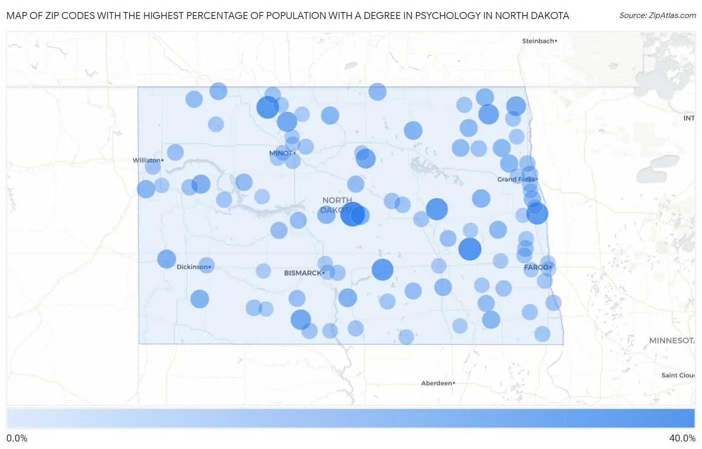 Zip Codes with the Highest Percentage of Population with a Degree in Psychology in North Dakota Map