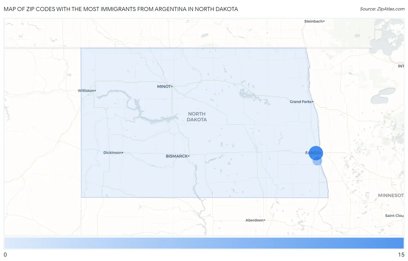 Zip Codes with the Most Immigrants from Argentina in North Dakota Map