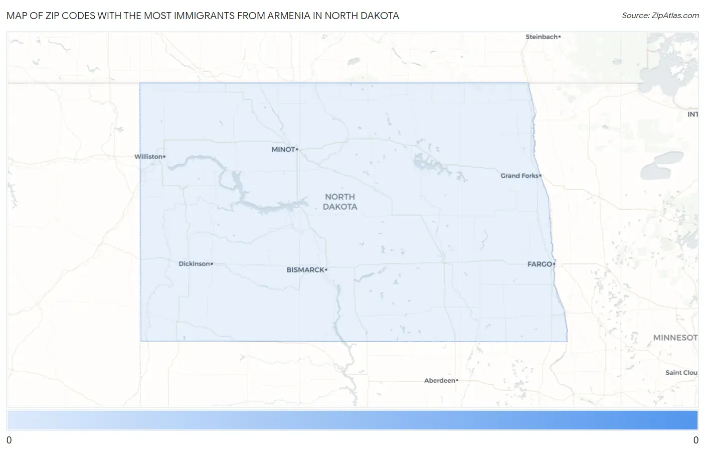 Zip Codes with the Most Immigrants from Armenia in North Dakota Map